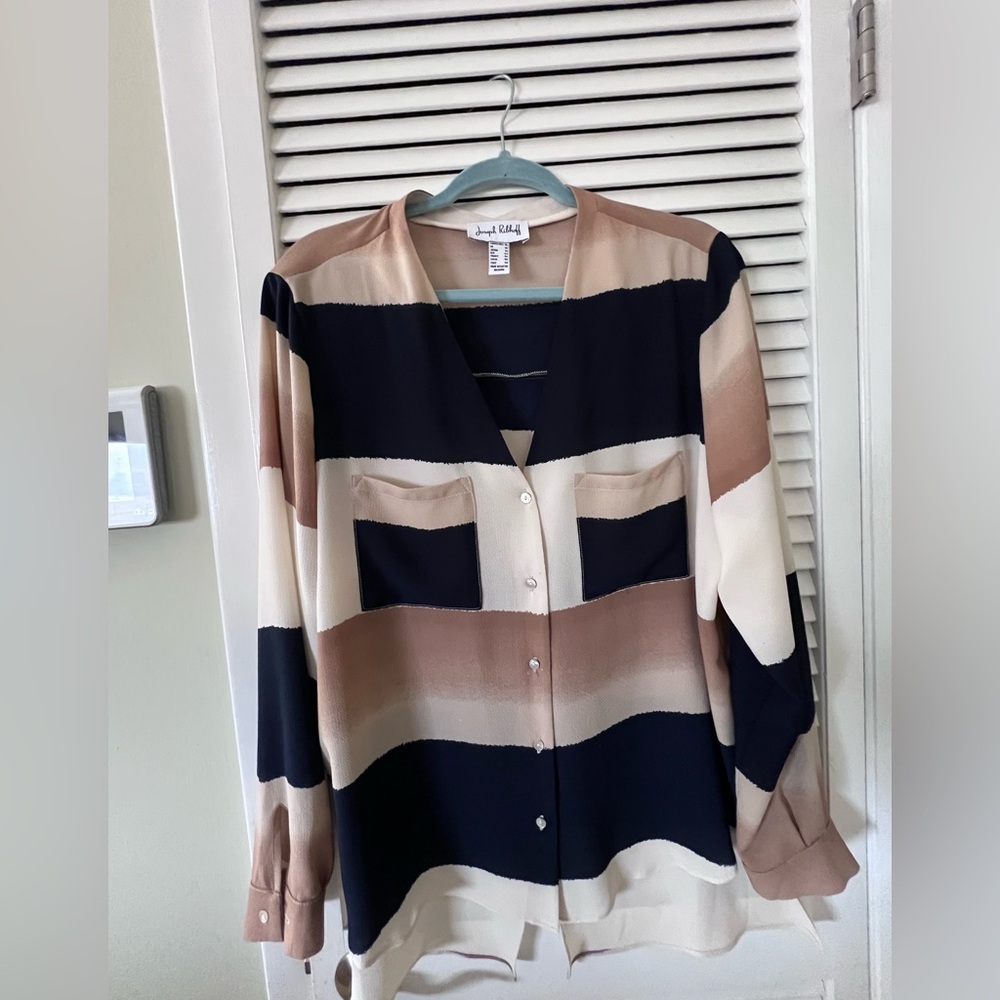 Joseph Ribkoff Women's Color Block Blouse - Black, Cream, Brown